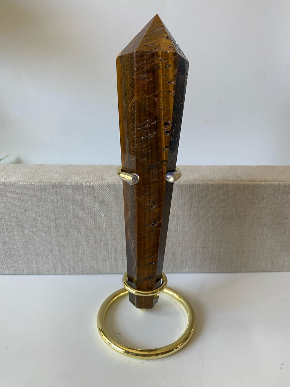 Tiger's Eye Crystal Point Display with Gold Stand